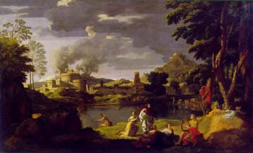 Picture of "Landscape with Orpheus and Eurydice" by Poussin
