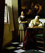 Picture of "Lady Writing a Letter with Her Maid" 1670 by Vermeer
